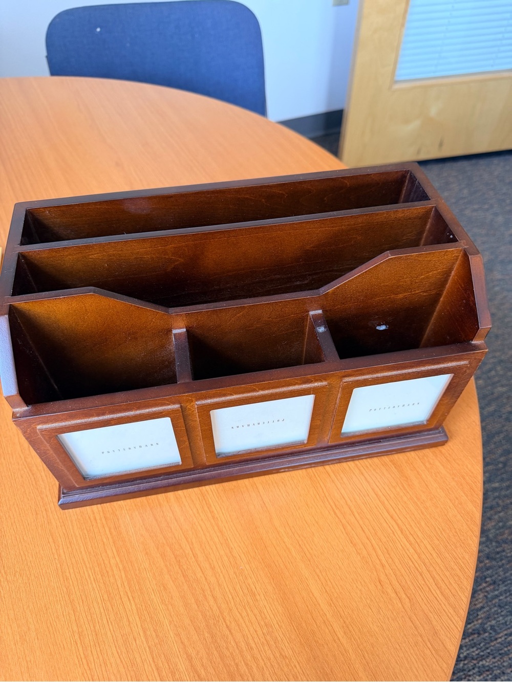 Pottery Barn Brown Wood Desk Organizer with Three Photo Slots - Picture 2 of 10